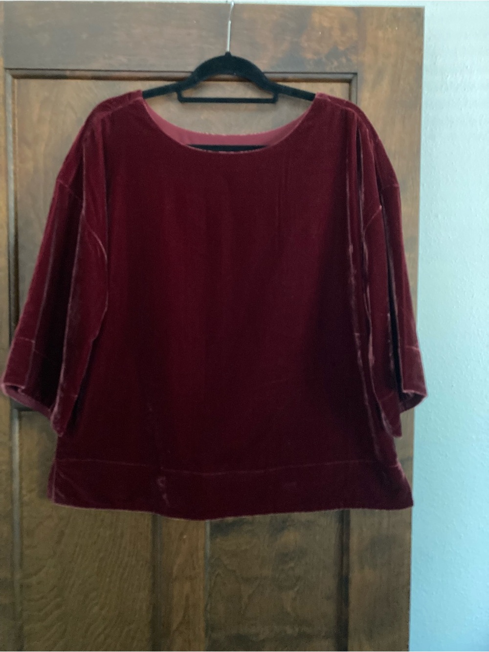 Soft Surroundings Velvet 3/4 Sleeve Tunic in Burgundy